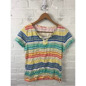 Talbots Women's Lace Up Front Horizontal Striped T-Shirt Short Sleeve Size SP